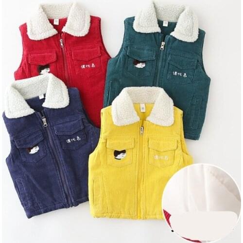 Childrens Clothing Kids Thicken Warm Vest 2020 Winter Casual Lambswool Lapel Zipper Corduroy Waistcoat for Boys 2-7 Y Baby Vest