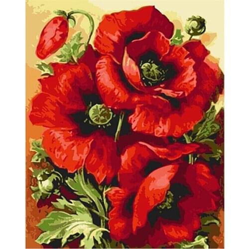 DIY Digital Painting By Numbers Package big red flower oil painting mural Kits Coloring Wall Art Picture Gift frameless