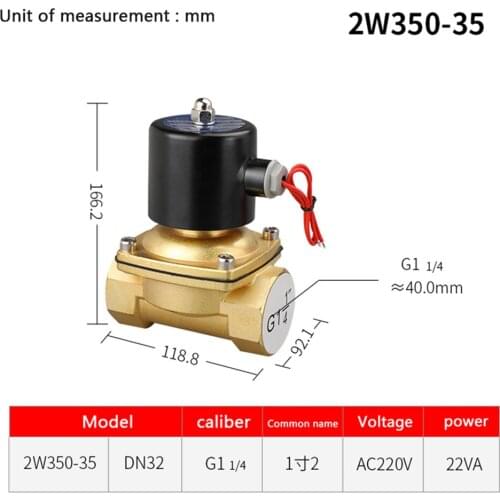 DN35 G1 1/4" Solenoid Valve 12V 24V 220V Copper Valve Body Copper Coil Oil Pneumatic Water Oil Helium Valve