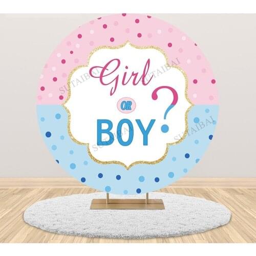 Boy or Girl Gender Reveal Party Round Backdrop Cover Baby Shower Pink Blue Custom Photo Studio Background Photography Photozone