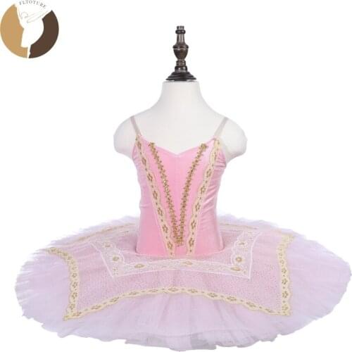 FLTOTURE Girl Ballet Pink Tutu Velvet Bodies 8 Layers Ballet Pancake Tutu Dress Children Dance Performance Simple Skirt For Sale