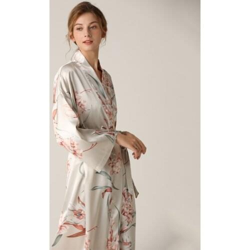 Women Kimono Bathrobe Gown Intimate Lingerie Satin Nightwear Print Flower 3PCS Nighty&Robe Suit Sexy Sleepwear Silky Nightgown