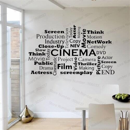 Movie Room Interior Decor Cinema Film Words Wall Decals Ciname Making Studio Window Poster Vinyl Cinema Wall Art Sticker WL585
