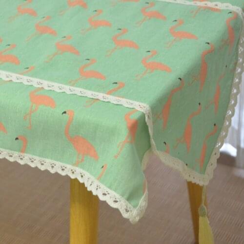 Linen Cotton Tassel Green Table Runner Printed Flamigo Table Runners Home Christmas Table Cloth Wedding Party Tablecloth Decors