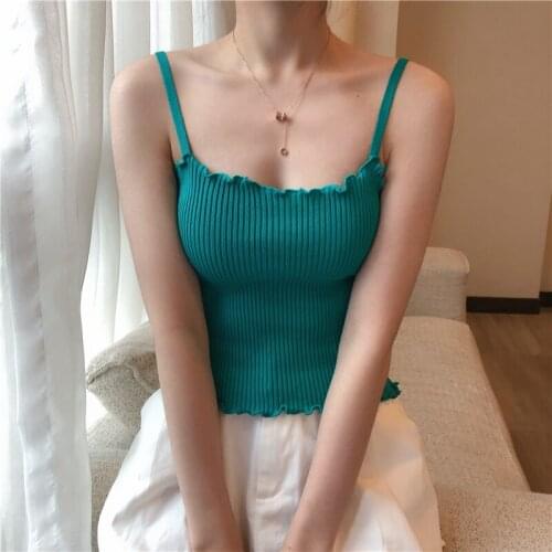 Summer Womens Camisole Bottoming Short Tops Slim Off Shoulder Strap Knit Tank Top