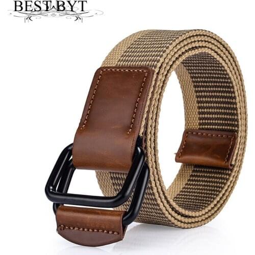 Best YBT Canvas Mens Belt Alloy Double Ring Buckle Belt Outdoor Sports Leisure Student Youth Woven Belts For Jeans