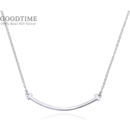 Fashion Women Pure 925 Sterling Silver Necklaces Glossy Smile Shape Pendant Chain Necklaces Chain Jewelry Accessory For Girl