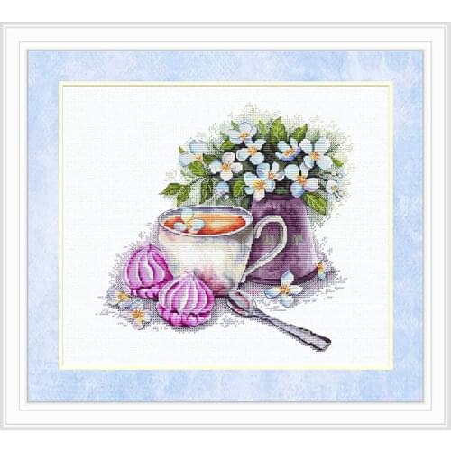 Fishxx Cross Stitch Kit S300 Jasmine Tea Restaurant Dessert Embroidery Hanging Painting Precision Printing