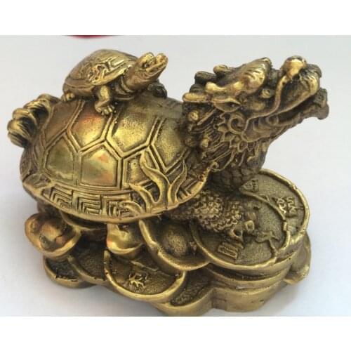 Latón chino riqueza dinero moneda ingot dragón tortuga longevidad decoración de estatua