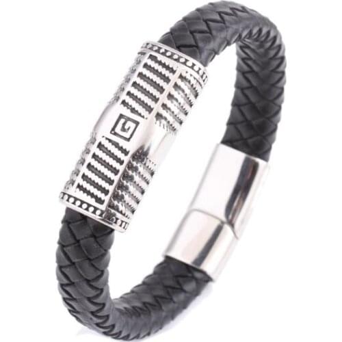 New Freemason Bracelets Black Leather Titanium Wristband Classic Letter G Masonic Bracelet Free Mason Mens Gift Jewelry 5pcs