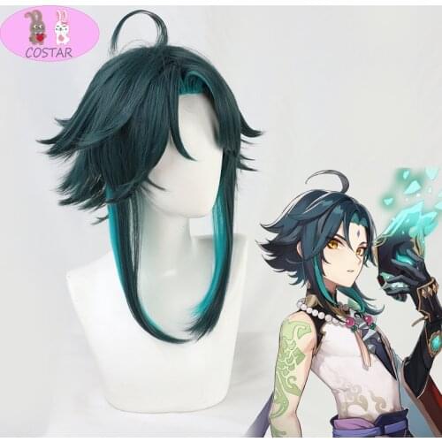 COSTAR Genshin Impact Xiao Wig Cosplay Dark Green Synthetic Short Straight Heat Resistant Hair Adult Women Halloween Free WigCap