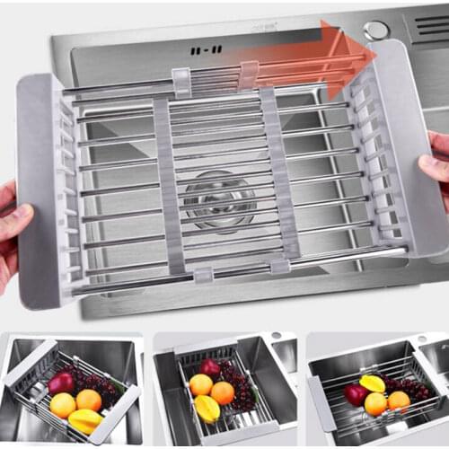 Kitchen shelf Adjustable Sink Dish Drying Rack Organizer Stainless Steel Sink Drain Basket Vegetable Fruit Holder Storage Rack