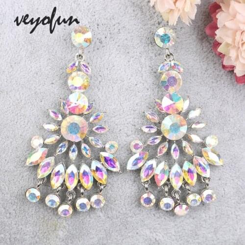 Veyofun Luxury Tassel Crystal Drop Earrings Hyperbole Bridal Dangle Earrings Fashion Jewelry for Women Gift New