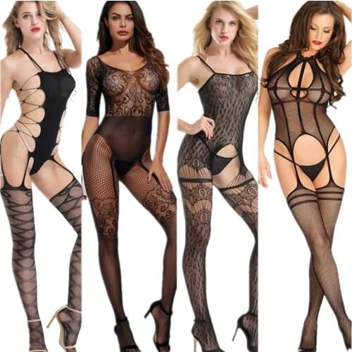 GOYHOZMI Sexy Lingerie Erotoic Costumes Hot Teddies Black Elastic Underwear Intimate Body Suit Women Nightgown