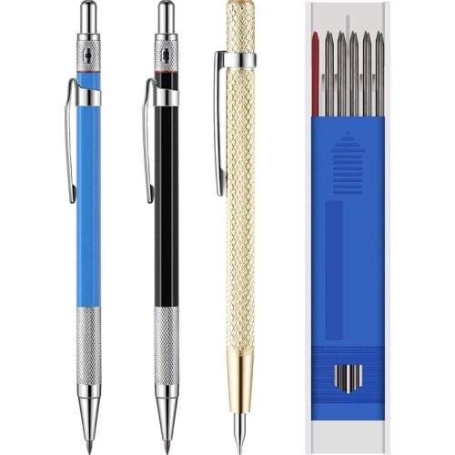 Carpenter Pencils with Marker Refills for Glass, Ceramics, Hardened Steel (15 Pieces)