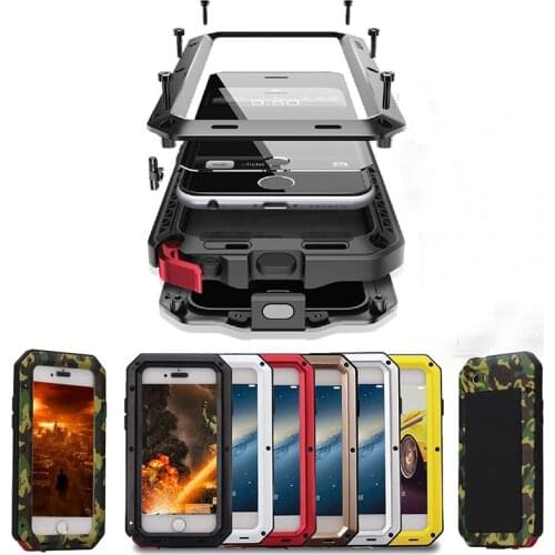 Heavy Duty Protection Case for iPhone 7 6 6s Plus 5 5s SE Cover Metal Aluminum Shockproof Armor Phone Cases + Glass Screen Film