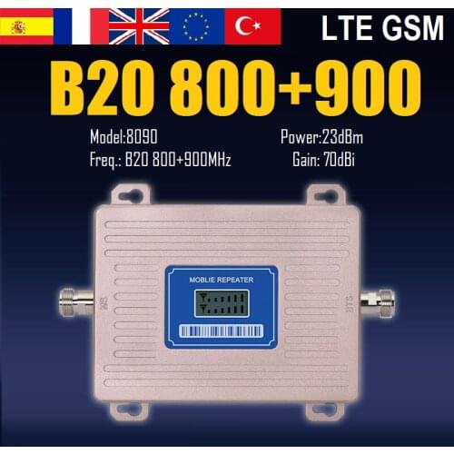 LTE 800 B20 900 B8 4G 3G 2G 2-Band Cellular Signal Repeater Amplifier Booster Free Return Free Ship Spain France Italy Russia UK