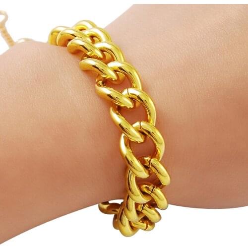 Hip Hop 24K Gold Bracelet 10MM Cuban Smooth Gold Plated Fashion Mens Bracelet Jewelry Gift