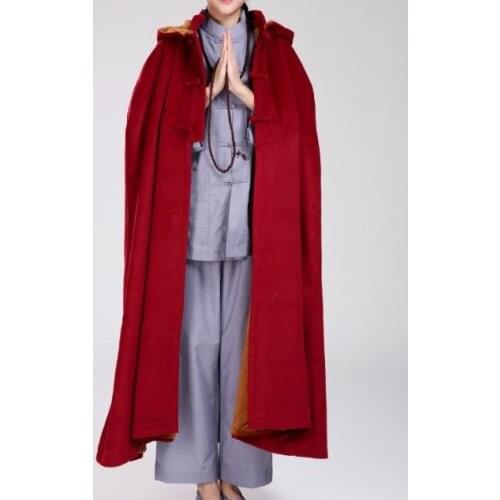 Unisex high-grade Winter warm meditation cloak wool cape Lay zen buddhist abbot monks suits martial arts gown Tibetan red