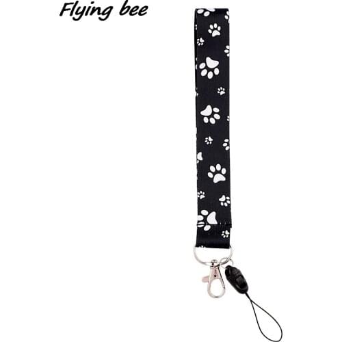 X1917 Black Dog Paw Print Painting Art Key Chain Short Personality Lanyard Neck Strap For Phone Keys ID Card Creative Lanyards