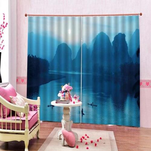 Custom 3D Curtain Foggy Dark Forest Foliage Seaside Natural scenery Window Drapes For Living room bedroom Blackout Decor Sets