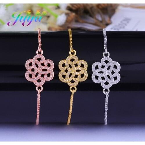Juya Handmade Adjustable Chains Braelets Supplies Gold//Rose Gold Micro Pave Zircon Fashion Charm Bracelets For Women Men