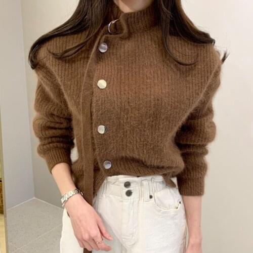 2020 Autumn Winter Half Turtleneck Women Cardigans Korean Chic Elegant Office Lady Female Sweaters Vintage Button Sueter Mujer