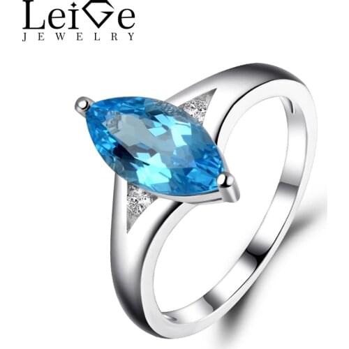 Leige Jewelry Swiss Blue Topaz Rings Women Wedding Engagement Rings 925 Sterling Silver Blue Gemstone Jewelry Marquise Cut