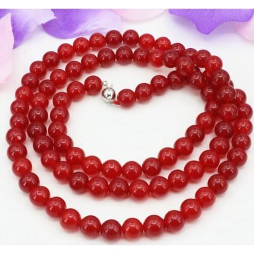 10mm round natural stone red jades chalcedony beads long chain necklace for women prom weddings party gifts jewelry 34inch B3210