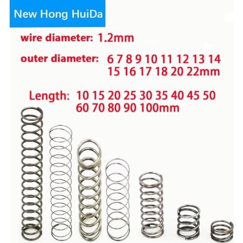 10pcs 1.2 Wire Diameter OD 6-22mm Y-type Rotor Return Compression Pressure Spring 10-100mm 304Stainless Steel