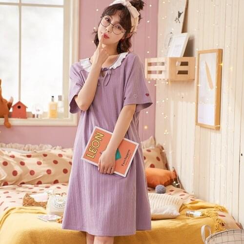 2021 Summer Sweet Lace Princess Short Sleeve Cotton Nightgown for Women Korean Sleepwear Night Gown Nightdress Home Dress Nighty