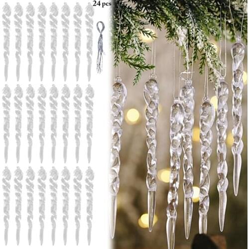 24Pcs/Set Christmas Icicle Ornament Artificial Novelty Plastic Icicle Hanging Icicle Xmas Tree Hanging Decor Party Supplies
