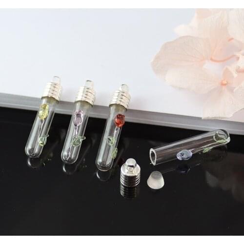 5PCS 3D Rose Rice Vials Pendant Name On Rice Art glass bottle necklace pendant Glass Bottle Charms DIY Pendant Charms