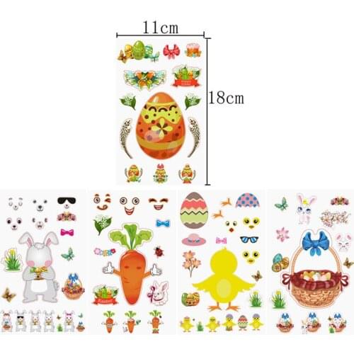 5pcs DIY Easter Sticker Rabbit Egg Chick Brasket Carrot Face Sticker Easter Xmas Party Supplies For Classroom Children Activity