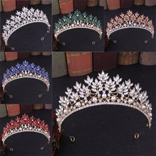 Big Baroque orange green Full Rhinestone Leaf Bridal Tiaras Crown Crystal Diadem Veil Tiara Headbands Wedding Hair Accessories