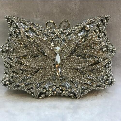 XIYUAN BRAND butterfly Crystal Rhinestones Women Flower Evening Purse Metal Minaudiere Handbag Wedding Prom Party Box Clutch Bag