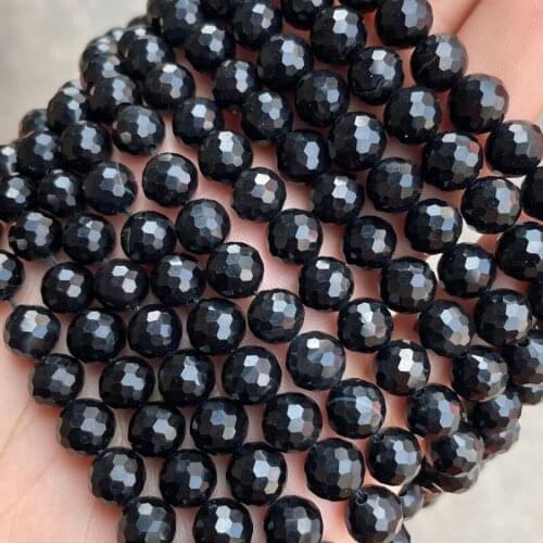 New Arrival 128 Faceted Natural Stone Black Onyx Agates Beads 8mm Round Loose Stone Beads For Jewelry Making DIY Bracelet 15