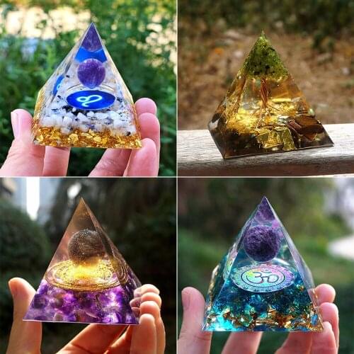 Tree of Life Orgone Pyramid Amethyst Peridot Healing Crystal Energy Orgonite Pyramide EMF Protection Meditation Tool