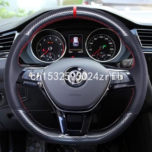 For VOLKSWAGEN Scirocco GTI Golf 7 TAYRON Lamando Tharu DIY Black Leather carbon fibre Car Steering Wheel Cover