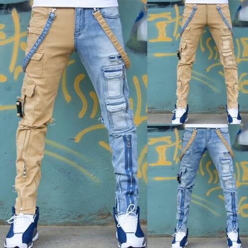 Mens jeans 2021 high street straight overalls mens oversized hip-hop yellow blue denim trousers fashion mens casual jeans