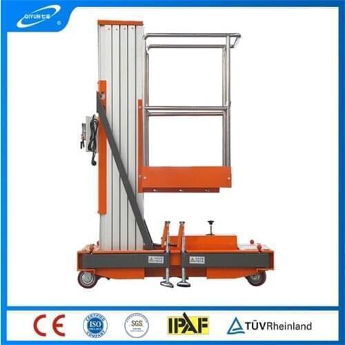 Qiyun Hydraulic Lift CE ISO 6 M 8 M 10 M Single Mast Aluminum Alloy Manual Lift for Aerial Working