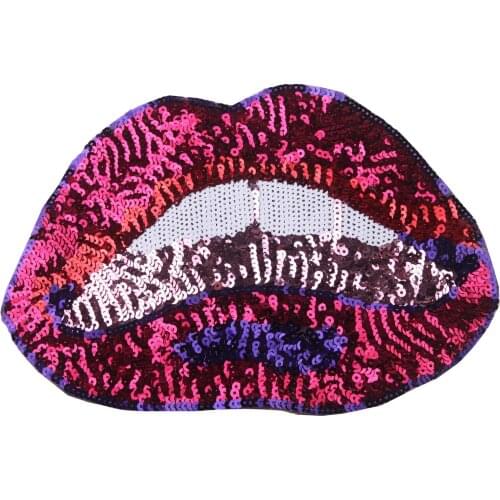 GUGUTREE embroidery Sequins big mouth patch cartoon lip patches badges applique patches for clothing FD-90