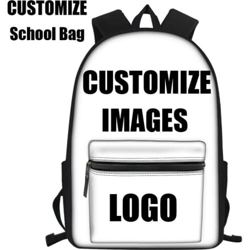 Canvas School Bags for Boys Girls Custom Your Image/Logo 3D Print Waterproof Schoolbag Bookbag Student Backpack Large Satchel