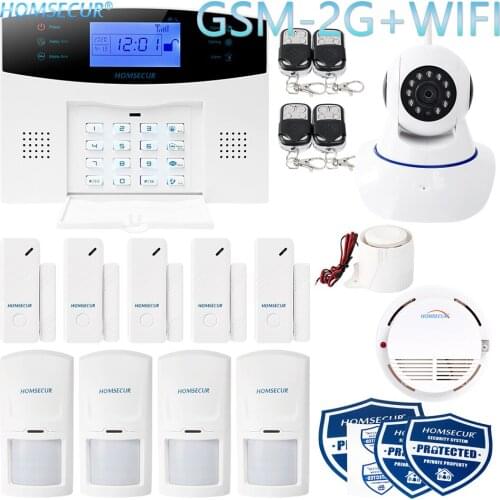 HOMSECUR APP Controlled Wireless WIFI GSM-2G Home House Alarm System+IP Camera