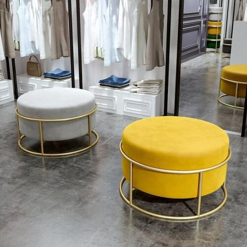 Footstool Household Living Room Hoodie round Stool Clothing Store Light Luxury Metal Low Stool Beauty Salon Dress up Stool