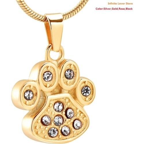 IJD9756 Cute Mini Paw Print Gold Stainless Steel Cremation Urn Pendant Necklace,Dog Cat Memorial Ashes Jewelry Urns