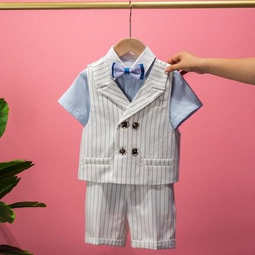 Teenager Boys Summer White Clothing Set England Kids Formal Wedding Suit Gentleman Children School Performance Graduation Dress