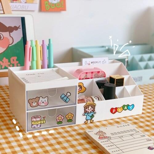 Creative Desktop Drawer Washi Tapes Storage Box Large Capacity Desk Stationery Pen Holder Organizer Cute School Office Organizer
