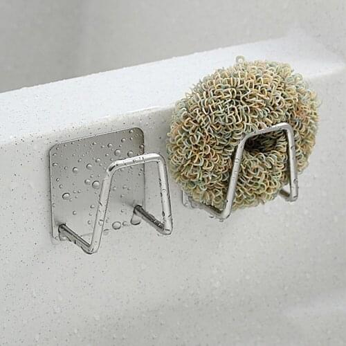 Kitchen Stainless Steel Sponges Holder Self Adhesive Sink Sponges Drain Drying Rack Kitchen Sink Accessories Storage Organizer