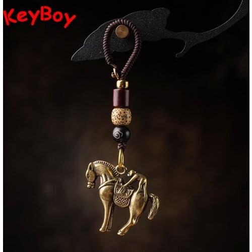 Brass Monkey Riding Horse Car Keychains Lanyard Pendants Trinkets Vintage Handmade Woven Luxury Key Chain Rope Hangings Jewelry
